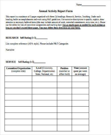 annual activity report form