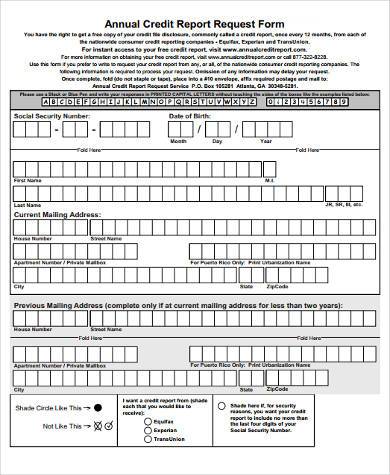 annual credit report form