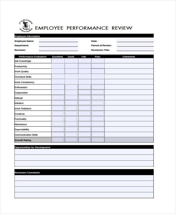 annual employee performance evaluation form