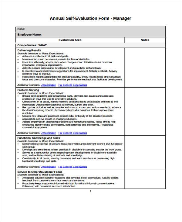 Free 8 Employee Self Evaluation Forms In Pdf Ms Word Excel 7206