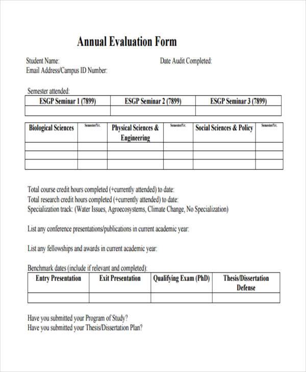 annual evaluation form example
