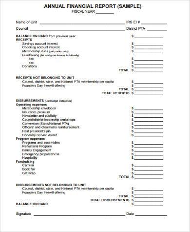 annual financial report form
