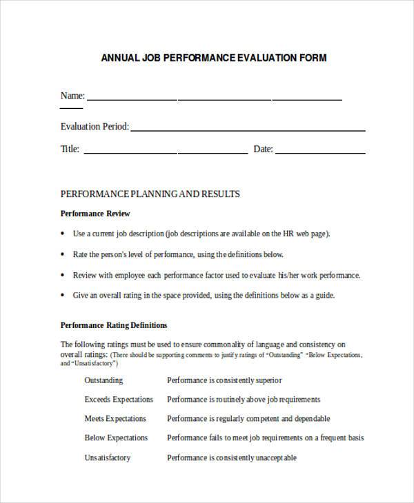 annual job evaluation form
