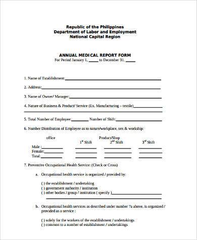 annual medical report form