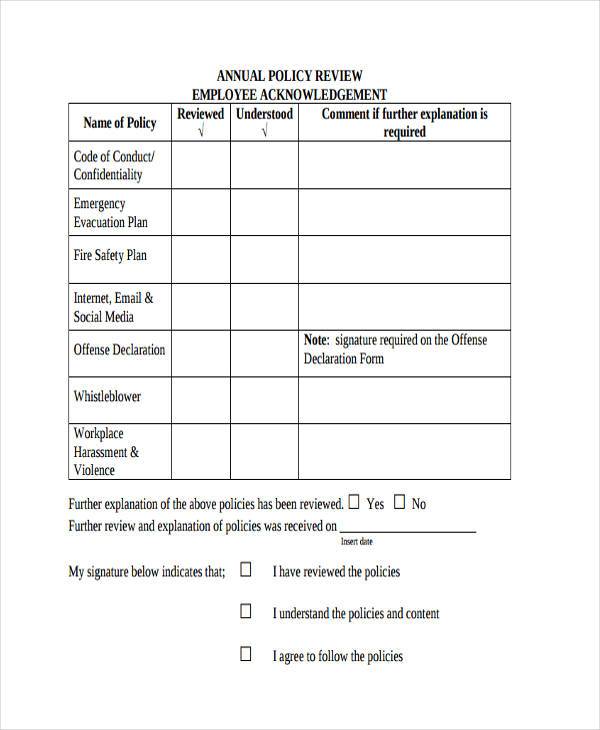 FREE 8 Sample Policy Review Forms In PDF MS Word