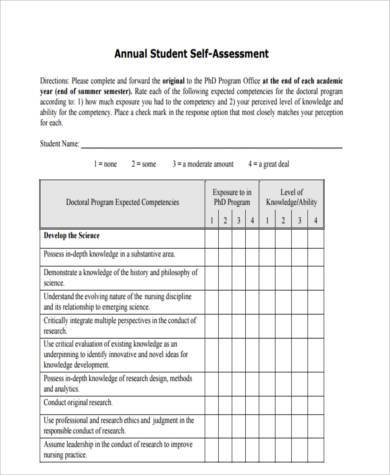 annual student self assessment form