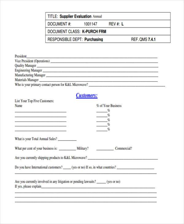 annual supplier evaluation form