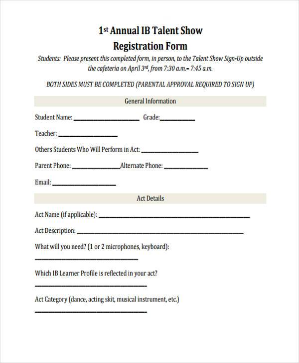 FREE 11 Talent Show Registration Forms In PDF MS Word