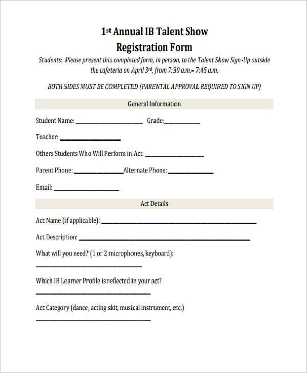 FREE 11 Talent Show Registration Forms In PDF MS Word FREE 11 Talent Show Registration Forms In PDF MS Word