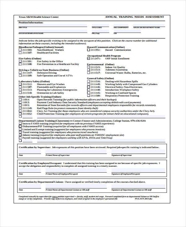 annual training needs assessment form