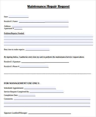 Free 10 Sample Maintenance Request Forms In Pdf Ms Word Excel