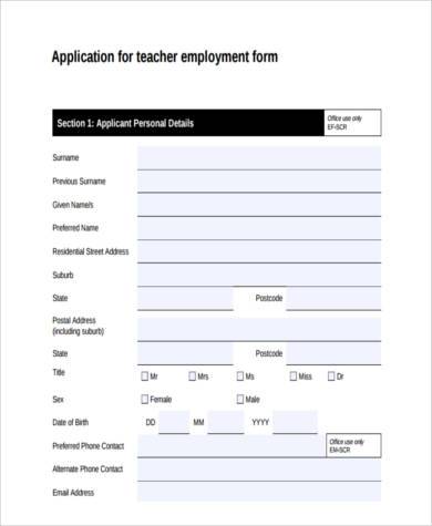 application for teacher employment form