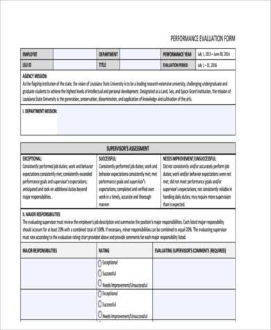 appraisal evaluation form example
