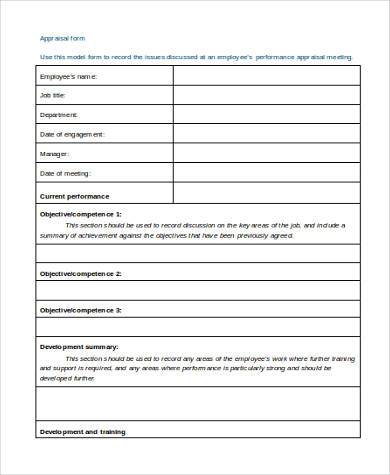 appraisal form in word format