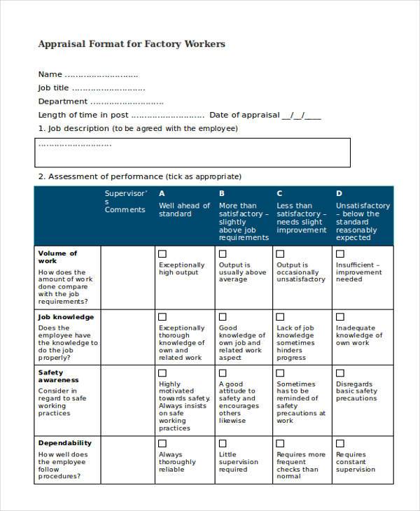 FREE 29+ Sample Appraisal Formats in PDF | MS Word | Excel