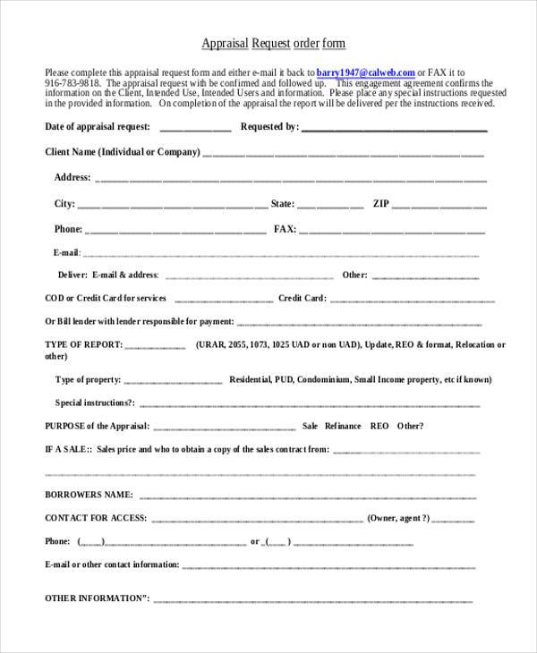 appraisal request order form
