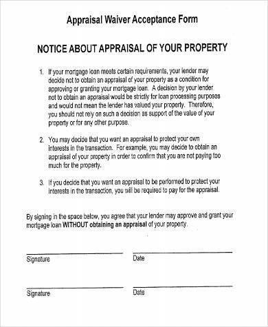 appraisal waiver acceptance form sample