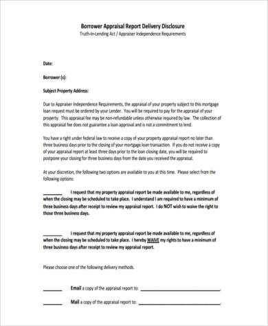 appraisal waiver disclosure form in pdf