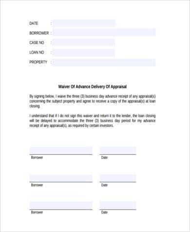 appraisal waiver form example