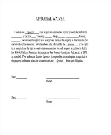 appraisal waiver form in pdf