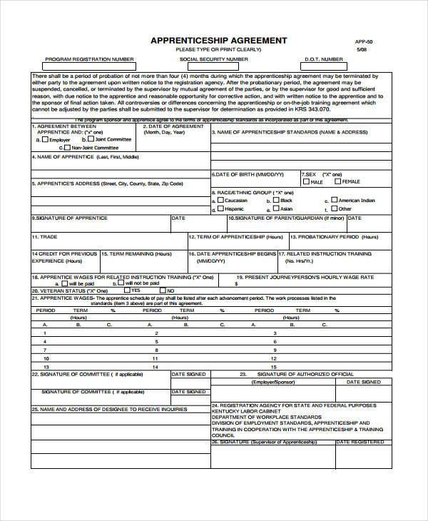 apprenticeship agreement form example1