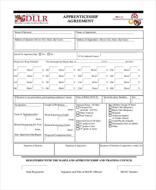 apprenticeship agreement form in pdf
