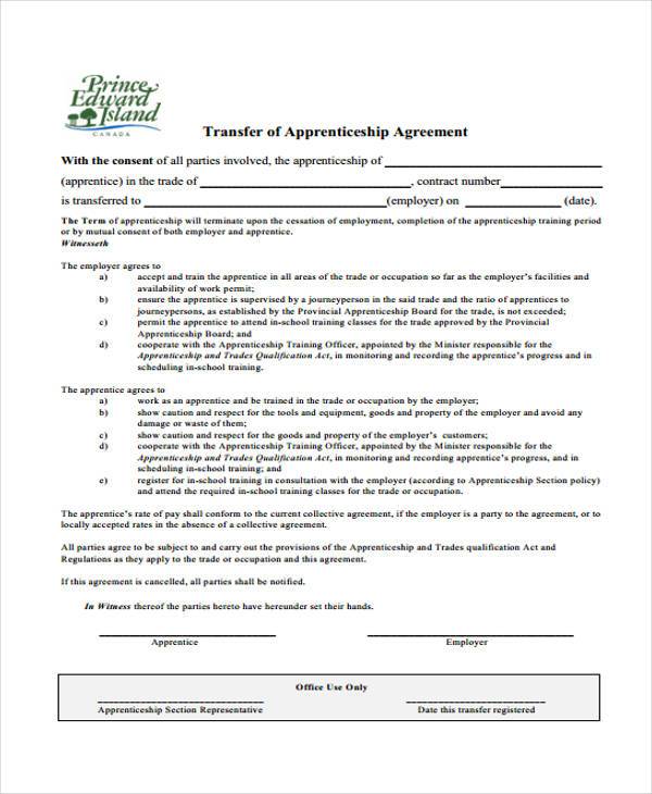 apprenticeship employment agreement form