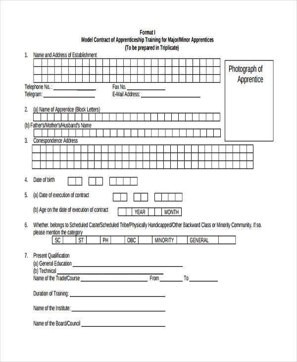 apprenticeship training contract form