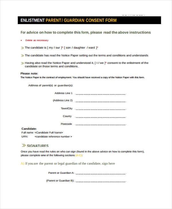 army parental consent form