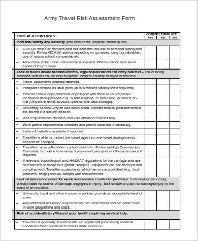 army travel risk assessment form