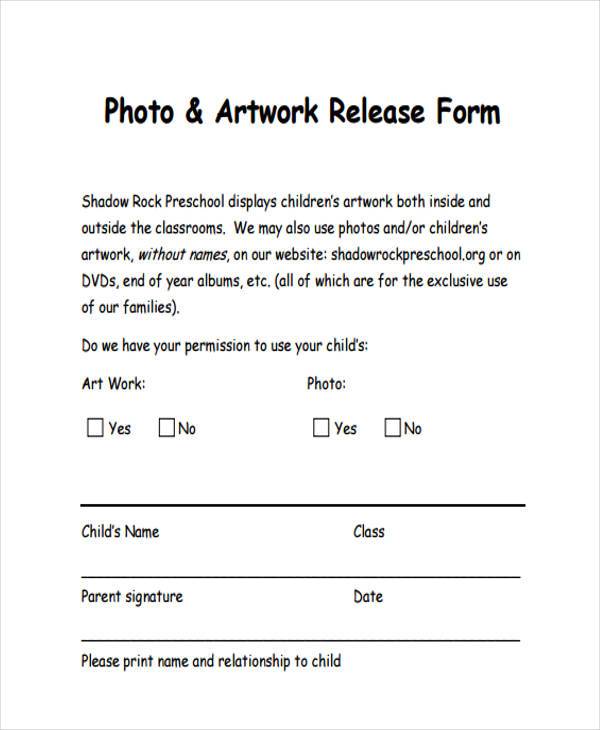 artwork photo release form example