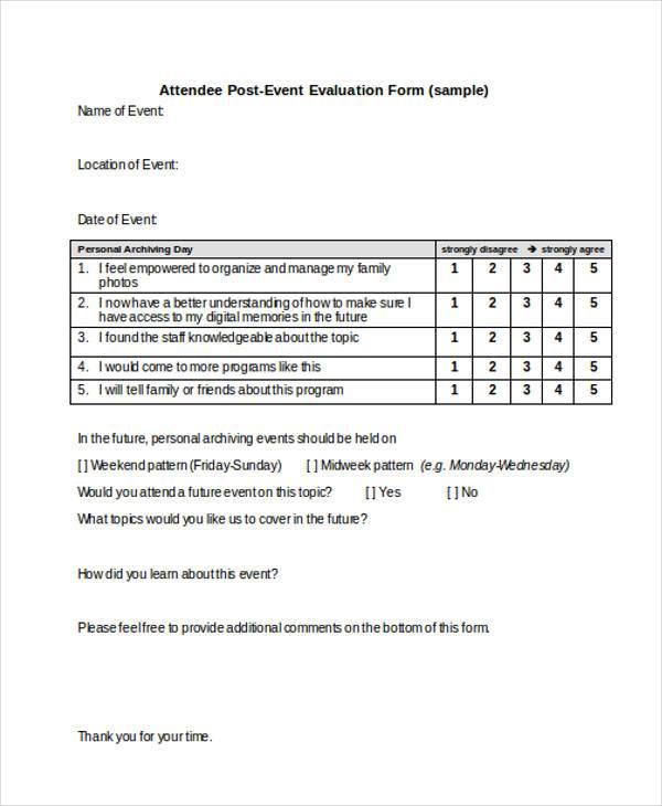 attendee post event evaluation form