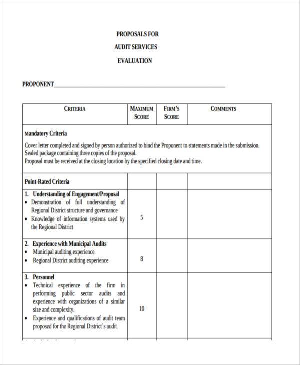 audit proposal evaluation form