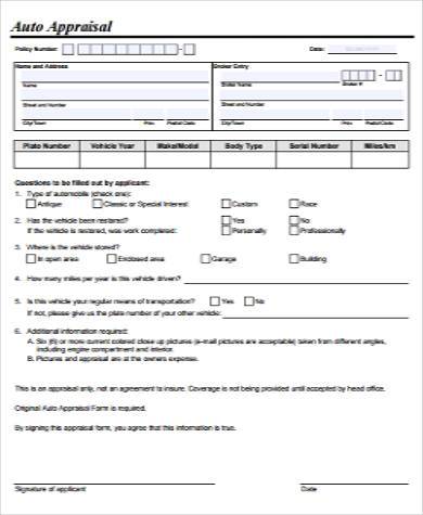 FREE 6  Sample Auto Appraisal Forms in PDF