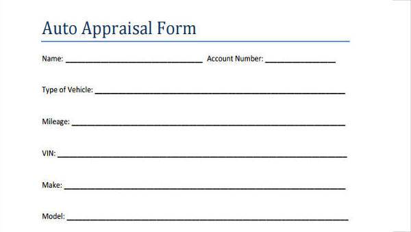 auto appraisal form samples