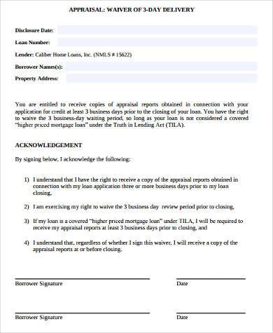 basic appraisal waiver form