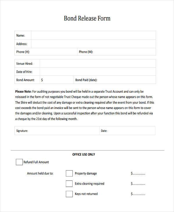 Free 7 Sample Bond Release Forms In Pdf Ms Word 2814