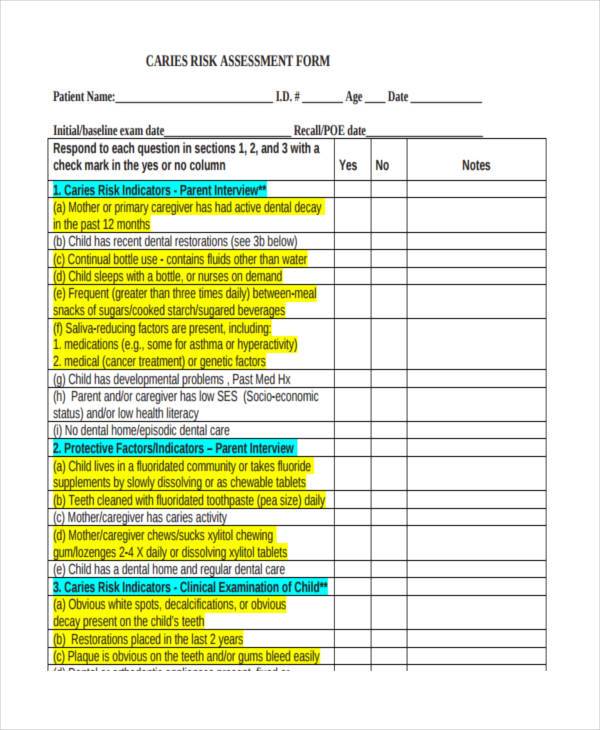 FREE 7+ Sample Caries Risk Assessment Forms in PDF | MS Word