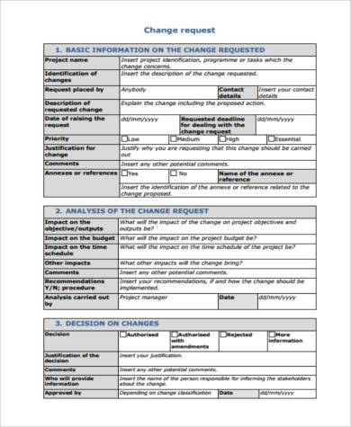 basic change request form