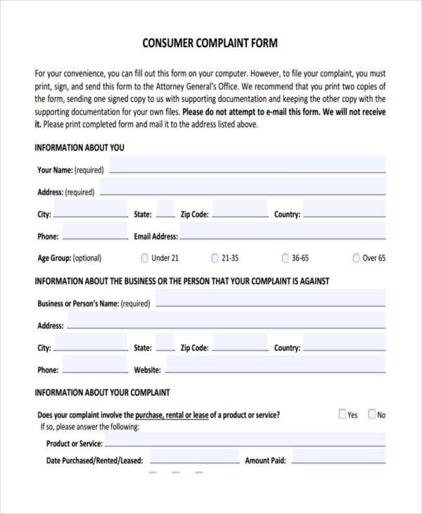 FREE 9 General Complaint Forms In PDF MS Word Excel