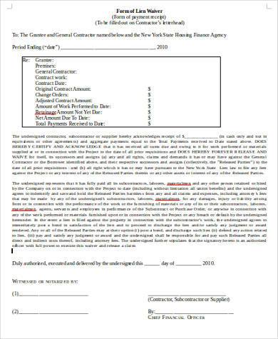 basic contractor lien waiver form