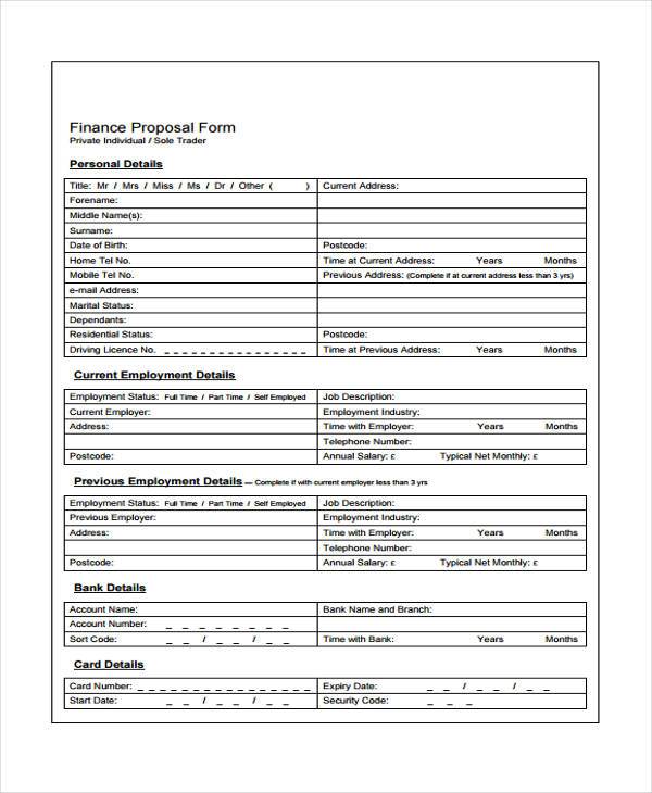 basic finance proposal form