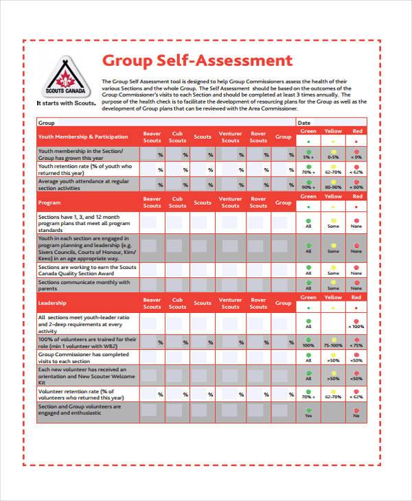 basic group self assessment form