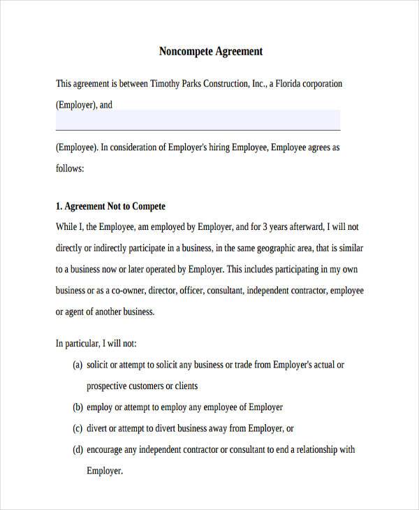 basic non compete agreement form
