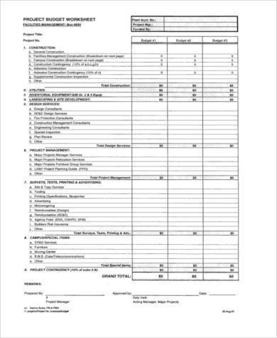 basic project budget form sample