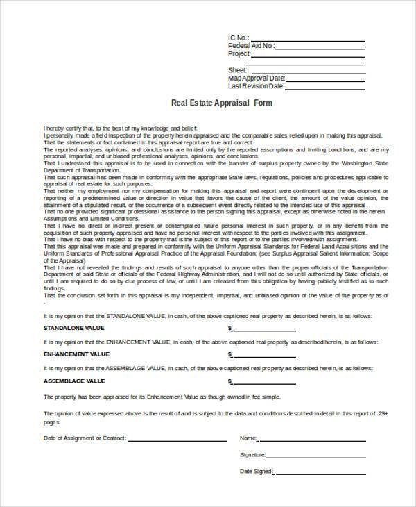 basic real estate appraisal form