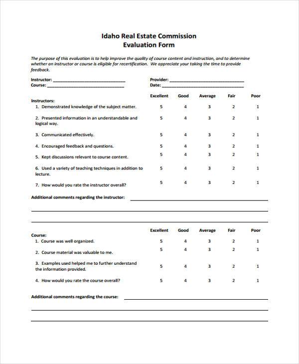 basic real estate evaluation form