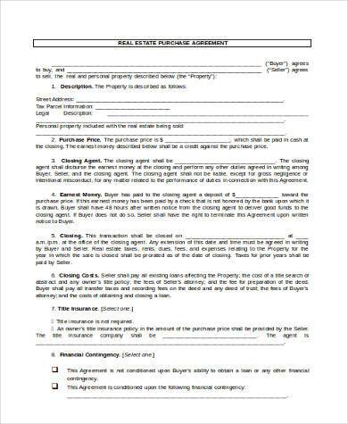 basic real estate purchase agreement form