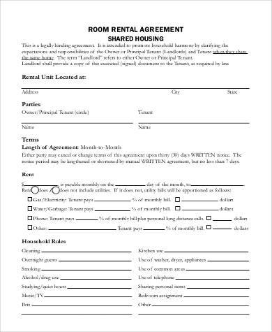 basic room rental agreement form