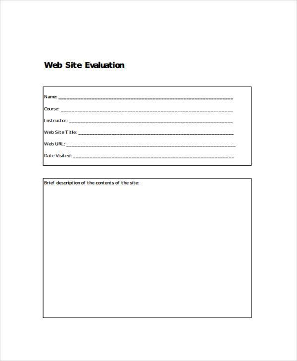 basic website evaluation form